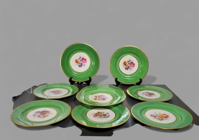 Black Night Apple Green Floral Cetner Dinner Plates