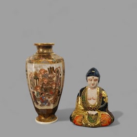 Royal Satsuma Cabinet Vase and Satsuma Buddha