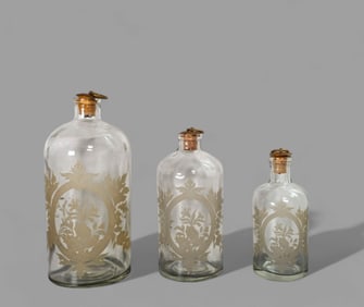 19th Century Etched Glass Apothecary Bottles