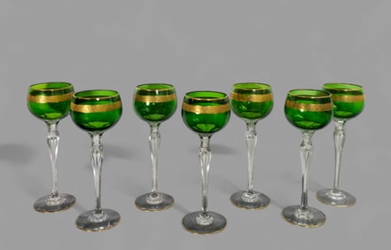 Moser Gold Encrusted Green Crystal Wine Glasses