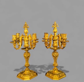 19th Century Rococo Revival Gilt Bronze Candelabras