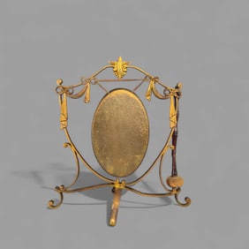 Art Nouveau Brass Gong on Stand