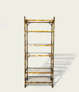 Gilt Italian Steel Etagere: Gilt Italian Steel Etagere, Italy, 1960's. Gilt metal and glass. 30w x 17d x 72 3/4h