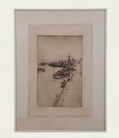 James McBey (1883-1959, USA, UK) Etching of Port Scene