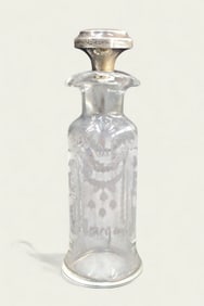 Etched Glass Oil & Vinegar Jar with Sterling Stopper
