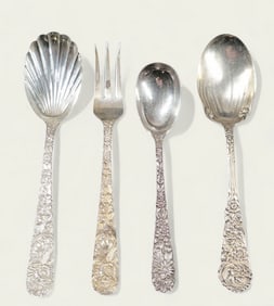 Assembled Sterling Repousse Handle Serving Pieces