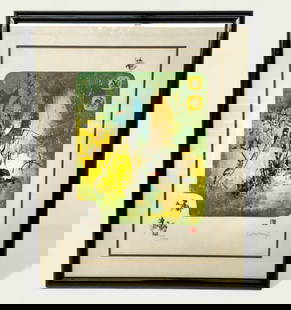 Hoi Lebadang (1922-2015)(Vietnam, France) Lithograph "Reminiscences": Color lithograph, "Reminiscenes" signed lower right and numbered 224/250. lower left. Image size- 29 1/8 x 21 3/4 Frame- 39 x 31 1/2. 1 1/2d