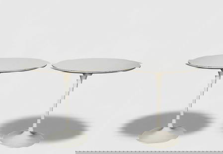 Eero Saarinen Occasional Tables, Model 161: Eero Saarinen Occasional Tables, Model 161, pair, Knoll & Associates, USA, 1957. Laminates and enameled steel. 22 1/2w x 15d x 20 1/2h