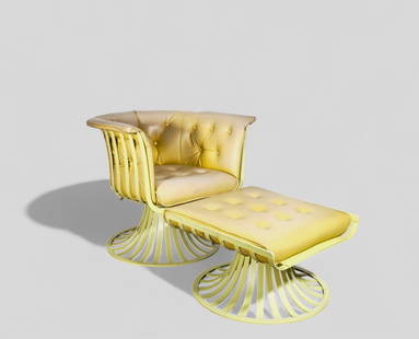 Herbert Saiger For Lee L. Woodard & Sons, Inc. Tulip Lounge Chair & Ottoman: Herbert Saiger For Lee L. Woodard & Sons, Inc. Tulip Lounge Chair & Ottoman, USA, 1965. Enameled aluminum and tufted vinyl. 32 1/2w x 27d x 28h SH- 14. Ottoman- 24w x 24d x 14h. Please Note: Usually m