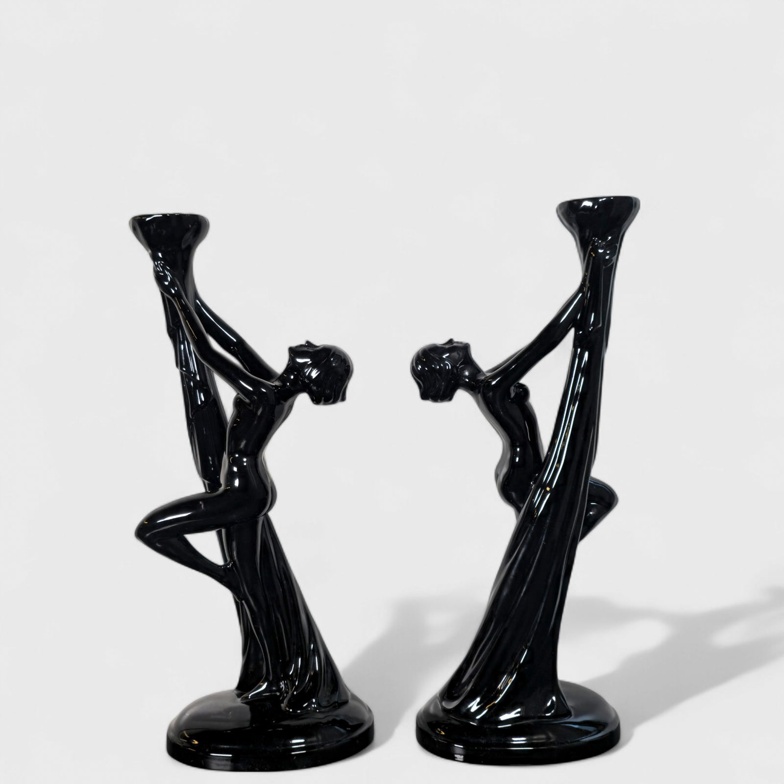 Tommaso Barbi Candlesticks: Tommaso Barbi Candlesticks, pair, Italy, 1970's. Glazed ceramic. 8w x 6d x 19 1/2h
