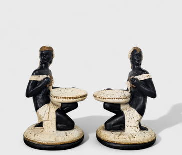 MCM Calypso Dancing Woman Candy Dish Sculptures: MCM Calypso Dancing Woman Candy Dish Sculptures, USA. 1950. Glazed chalkware. 6 3/4w x 5 3/4d x 10 1/2h