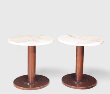 Ward Bennett (Attribution) Occasional Tables: Ward Bennett (Attribution) Occasional Tables, Brickel & Associates, USA, 1970's. MCM. Mahogany, steel and marble. 20dia x 20h