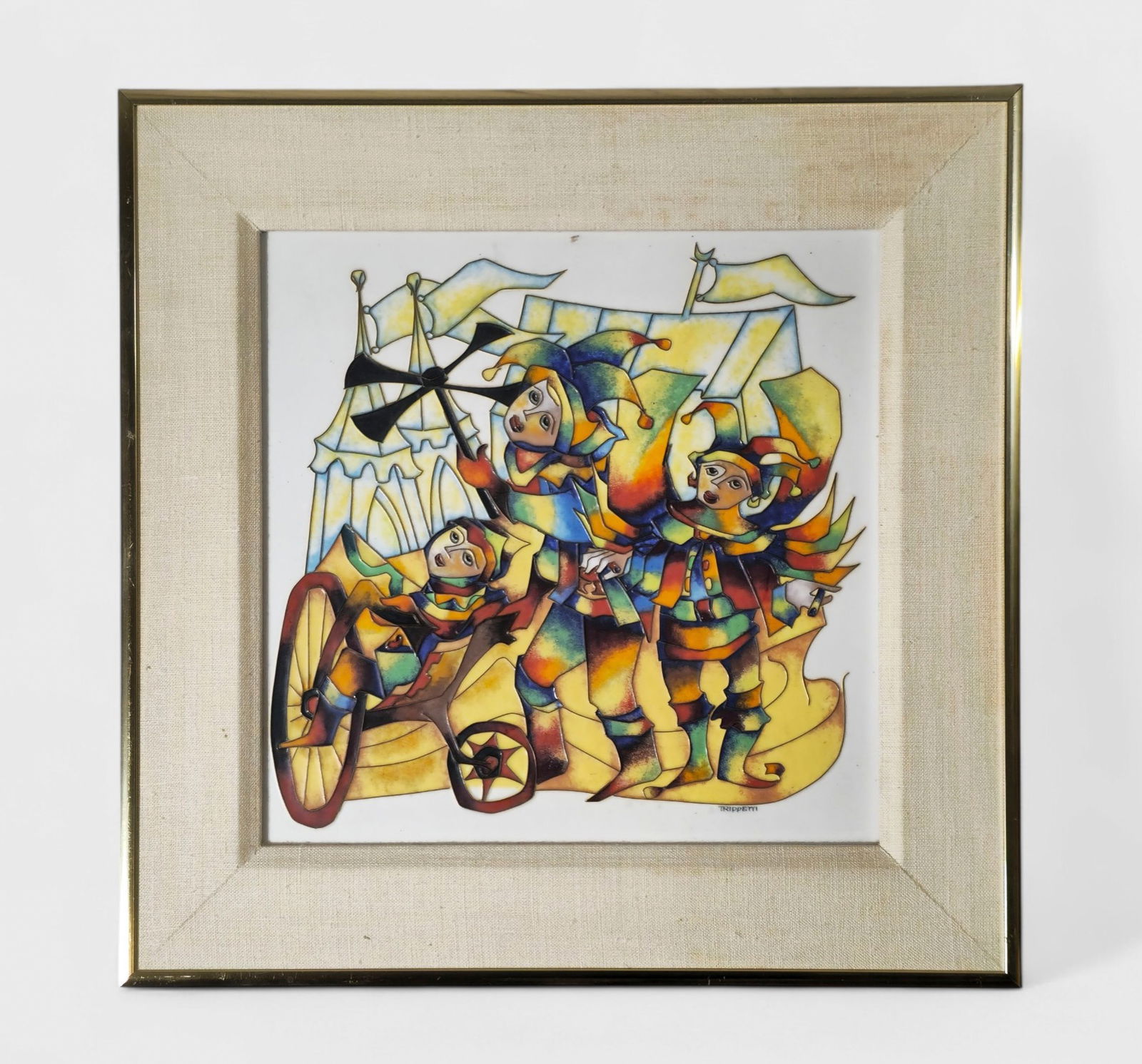 Joseph Trippetti (B. 1923) Cloisonne Enamel "Biker Clown" Plaque (1 of 9)