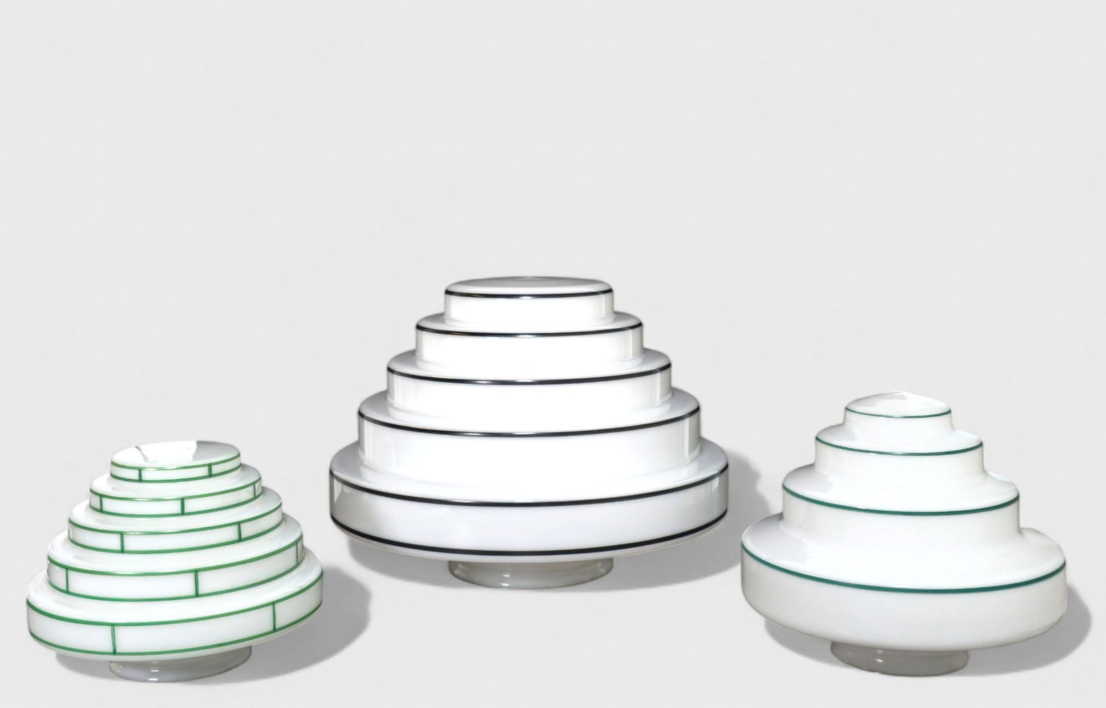 Maud P. Terrell & Macbeth Evans Art Deco Wedding Cake Pendant Shades (1 of 5)