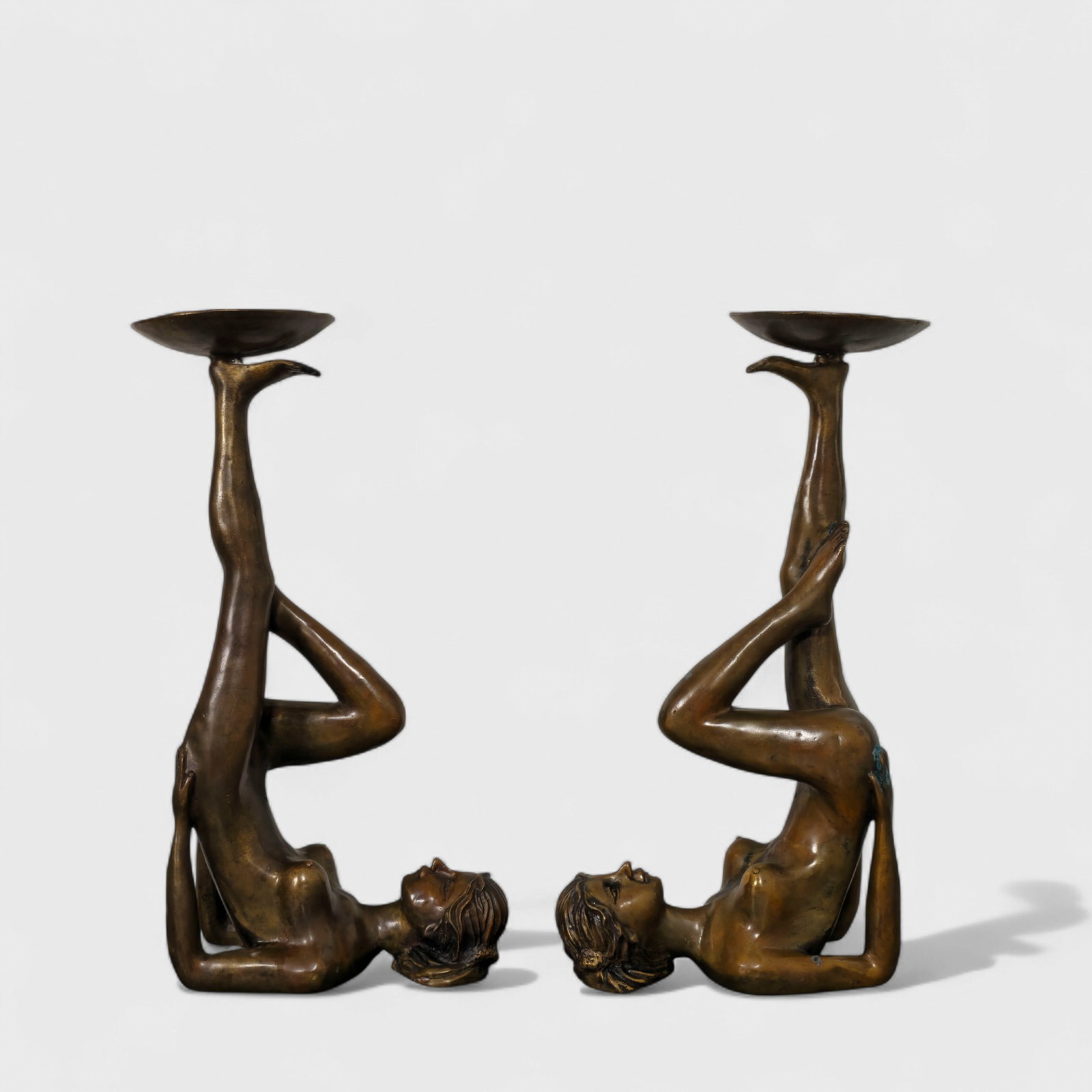 Art Deco Revival Brass Nude Candlesticks: Art Deco Revival Brass Nude Candlesticks, USA, 1970's. Cast brass. 7 1/2w x 4d x 14 1/4h