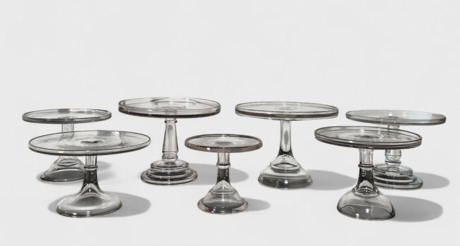 Assembled Antique and 20th Century Cake Stands: Assembled Antique and 20th Century Cake Stands, (7) total. Various size and form. 10dia x 7 1/2h
