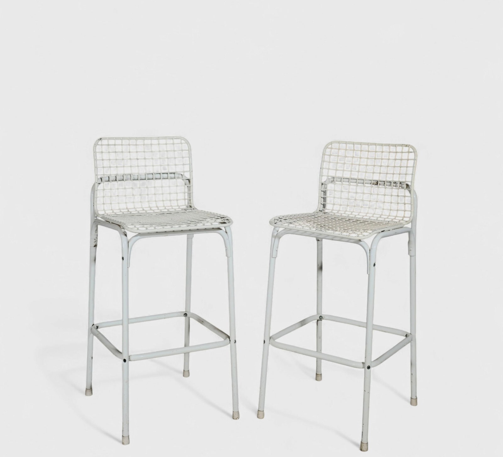 Screaming 1980's Enameled Metal Counter Stools: Screaming 1980's Enameled Metal Counter Stools, pair, USA, 1980. Enameled metal . 15w x 16d x 37h SH- 26 3/4