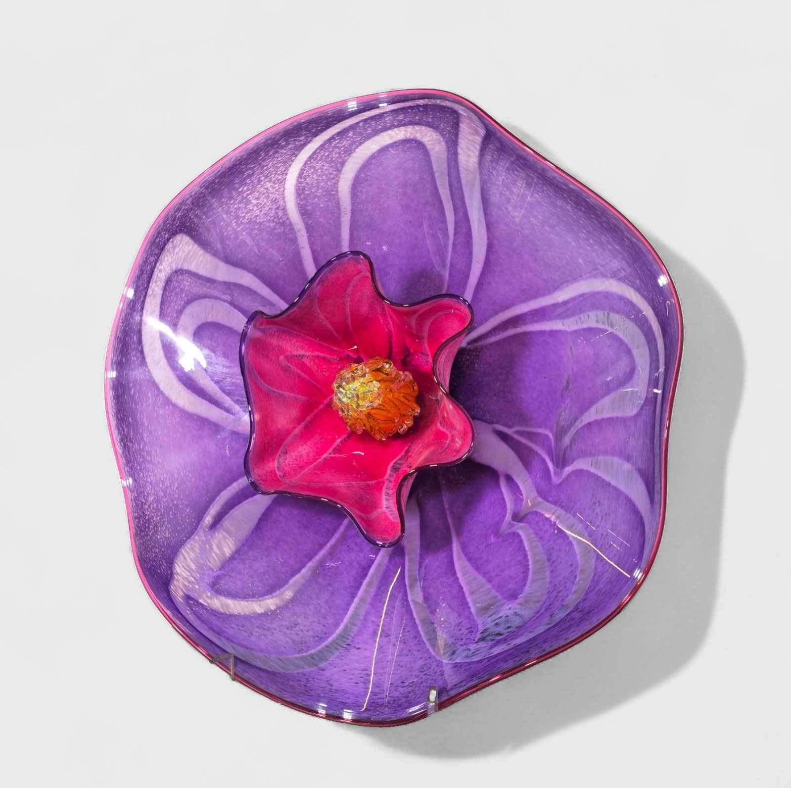 Stan Miydal Art Glass Wall Sculpture: Stan Miydal Art Glass Wall Sculpture, USA, 2010. Incised signature and date. Hand created and blown glass. 8 1/2dia x 6 1/2h