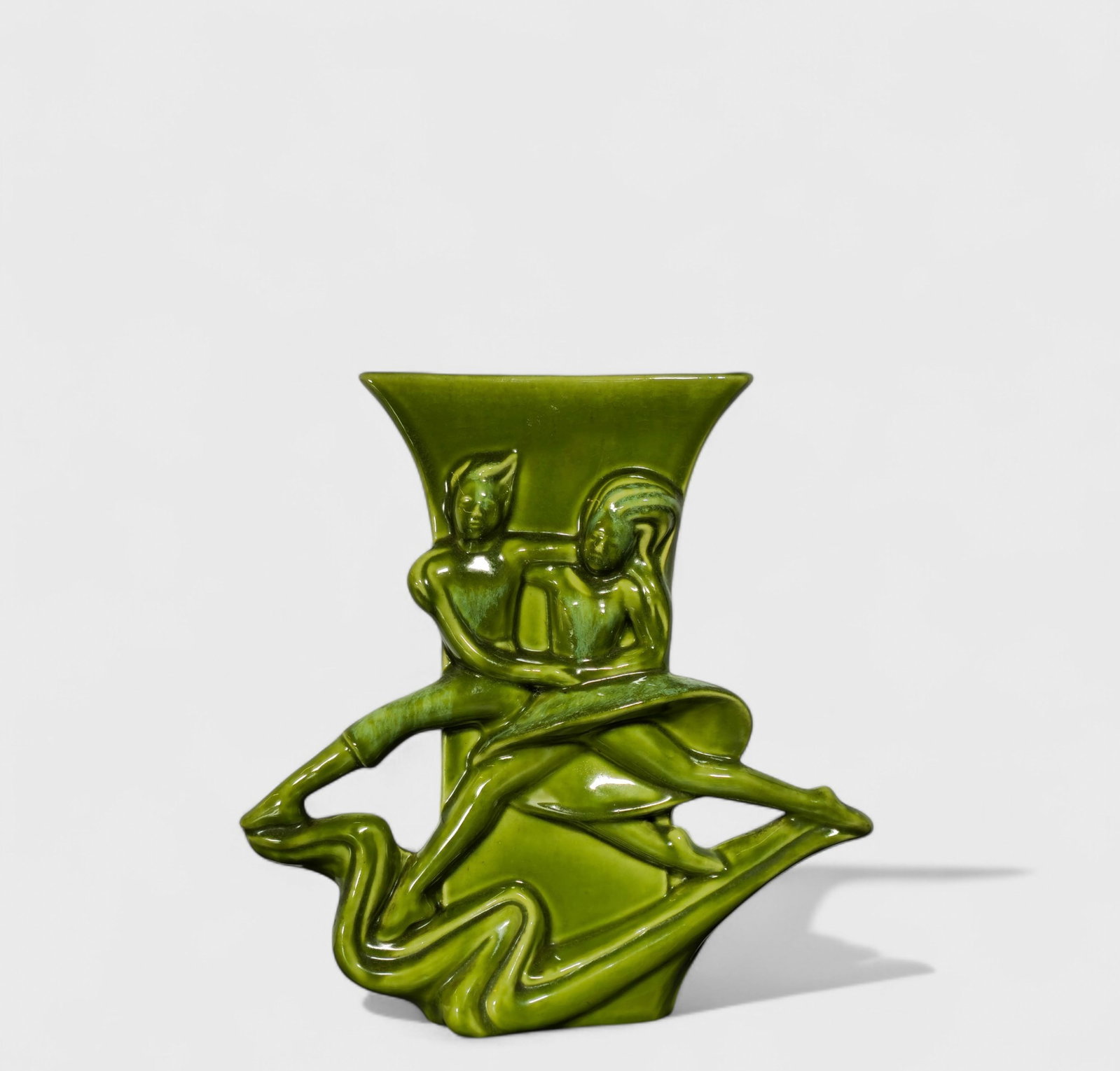 Haeger MCM Couple Vase: Haeger MCM Couple Vase, USA, 1950's. Glazed pottery. 10 1/4w x 4 1/4d x 10 1/2h