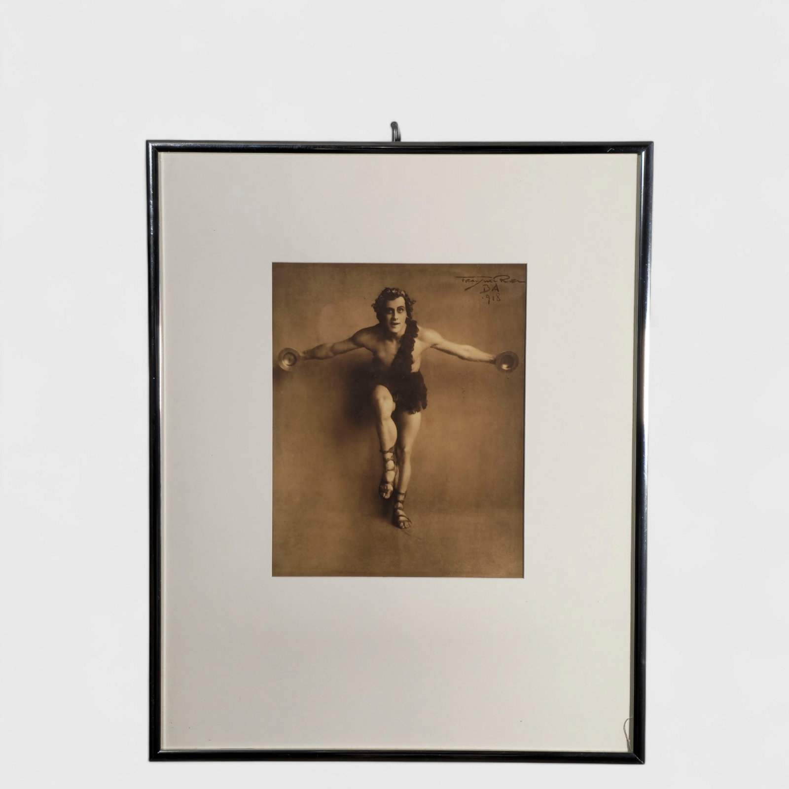 Gelatin Silver Print of Male Theater Actor, Illegible 1918: Gelatin Silver Print of Male Theater Actor, Illegible 1918. Framed and matted. Sheet size- 11 x 8 7/8 Frame- 20 14 x 16 1/4