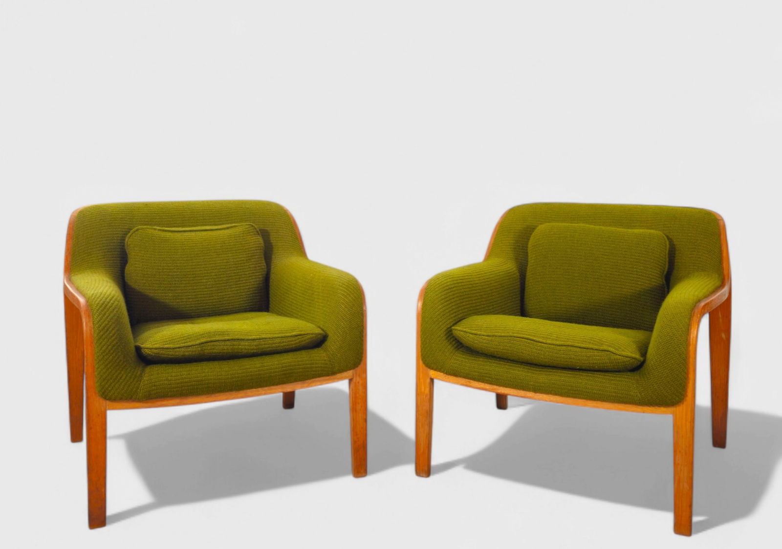 Bill Stephens 1315 Lounge Chairs: Bill Stephens 1315 Lounge Chairs, Pair, Knoll, 1970's. Birch and upholstery. 30w x 33d x 29h SH- 19