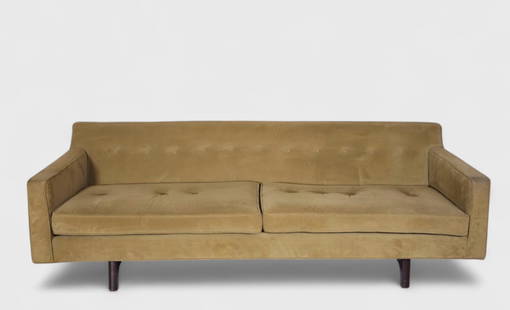 Edward Wormley Bracket Sofa: Edward Wormley Bracket Sofa, Dunbar, USA. Suede and mahogany. 90 1/2w x 32d x 28h SH- 16