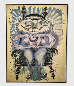 Arlo Sprunger (1907-1986) (Kentucky) Oil Untitled, Abstract Figure on Throne