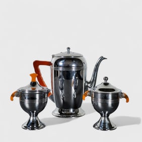 Keystone Art Deco Coffee Pot & Art Deco Creamer & Sugar