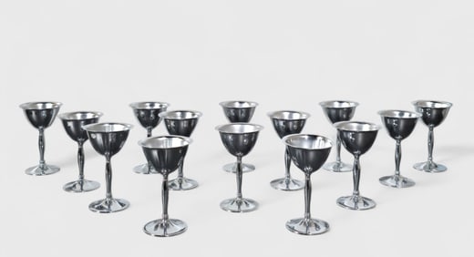 Art Deco Chrome Plated Stainless Steel Martini Glasses