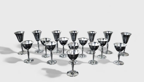 Art Deco Chrome Plated Stainless Steel Martini Glasses