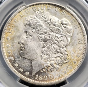 1890-O Morgan Silver Dollar MS 62 CAC Toned