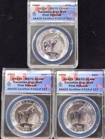 2015 Canadian Grey Wolf 3/4 oz. Silver First Release MS 70 DCAM ANACS