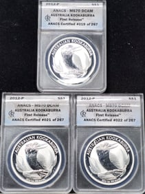 2012 Australian Kookaburra 1 oz. Silver First Release MS 70 DCAM ANACS