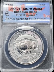 2015 Canadian Bison 1 1/4 oz. Silver First Release MS 70 DCAM ANACS