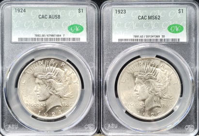 1923 & 1924 Peace Silver Dollars CAC