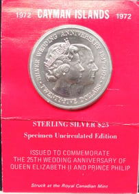 1972 Cayman Island Sterling Silver $25 Dollar Round