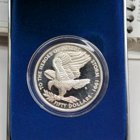 1991 Heros of Desert Storm $50 Silver Proof Commemorative Coin