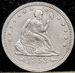 1853 Seated Liberty Arrows & Rays Silver Quarter Dollar