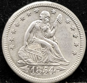 1854 Seated Liberty Silver Quarter Dollar