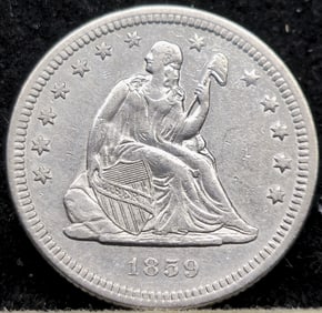 1859 Seated Liberty Silver Quarter Dollar