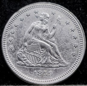 1859 Seated Liberty Silver Quarter Dollar