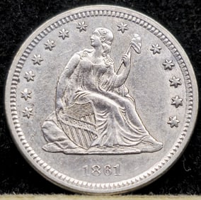 1861 Seated Liberty Silver Quarter Dollar