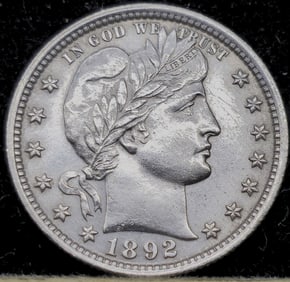 1892 Barber Head Silver Quarter Dollar Uncirculated