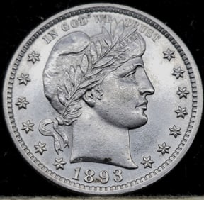 1893 Barber Head Silver Quarter Dollar Uncirculated