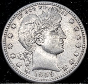 1909-D Barber Silver Quarter Dollar
