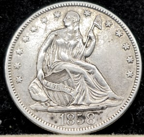 1858 Seated Liberty Silver Half Dollar