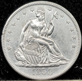 1858 Seated Liberty Silver Half Dollar