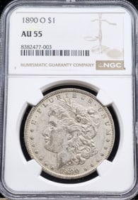 1890-O Morgan Silver Dollar AU 55 NGC