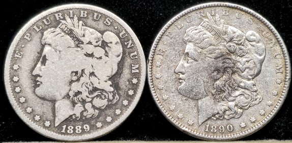1889-O & 1890 Morgan Silver Dollars