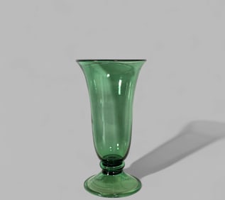 MCM Hand Blown Green Glass Trumpet Vase